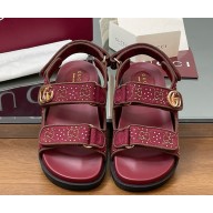 Gucci Women's sandal with Double G and crystal burgundy GG canvas 2025