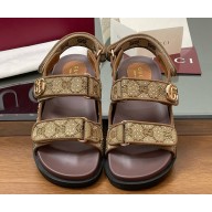 Gucci Women's sandal with Double G and crystal Beige and dark brown GG canvas 2025