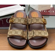Gucci Women's mules with Double G and crystal Beige and dark brown GG canvas 2025