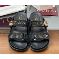 Gucci Women's mules with Double G and crystal black GG canvas 2025