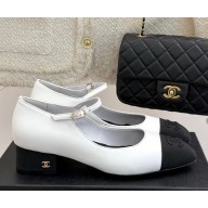 Chanel lambskin & cotton Mary Janes white/black 2025