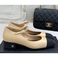 Chanel lambskin & cotton Mary Janes beige/black 2025