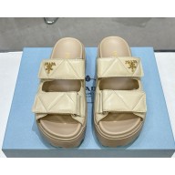 Prada platfrom 5.5cm Logo-Lettering Quilted Slides beige 2025