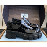 Prada platfrom patent leather loafers with signature logo triangle black 2025