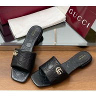 Gucci Women's slide sandal with Double G 816330 Black GG leather 2025