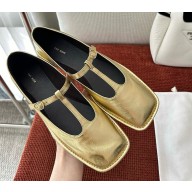 The Row T strap ballerina shoes Lambskin gold 2025
