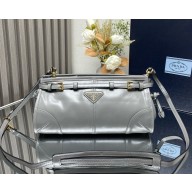 Prada Small leather shoulder bag 1BH215 silver 2025