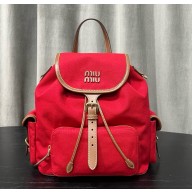 MIU MIU Canvas and leather backpack Red/Brandy 5BZ042 2025
