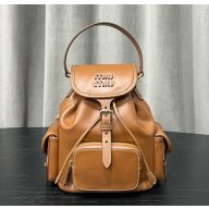 MIU MIU Canvas and leather backpack Cognac 5BZ042 2025