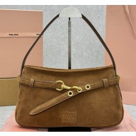 MIU MIU Medium Aventure suede bag 5BC181 Oak 2025
