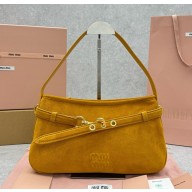 MIU MIU Regular Aventure suede bag 5BC182 Whiskey 2025