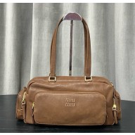 MIU MIU Pocket washed nappa leather bag 5BB175 Oak 2025