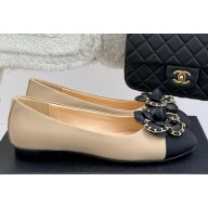 Chanel Camellia and chain Leather&Grosgrain Ballet Flats Black/beige 2025