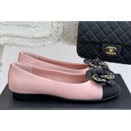 Chanel Camellia and chain Leather&Grosgrain Ballet Flats Black/pink 2025