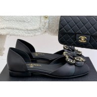 Chanel Camellia and chain Leather&Grosgrain Ballet Flats Black-01 2025