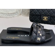 Chanel lambskin black flat slippers 2025
