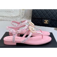 Chanel Camellia Flat flip flops with pearl sandals pink 2025