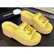 Chanel women's Quilting slipper yellow leather 2025