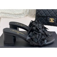 Chanel thick heeled Mules with bow decoration black heel 5cm 2025