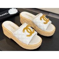 Chanel women's Quilting slipper white leather 2025