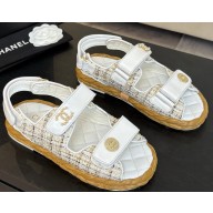 Chanel women's braided rope flat sandals white 2025