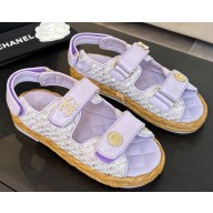 Chanel women's braided rope flat sandals purple 2025