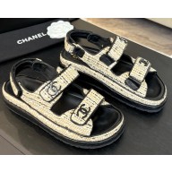 Chanel women's knit flat sandals black 2025