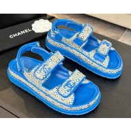 Chanel women's knit flat sandals blue 2025