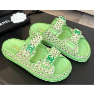 Chanel women's knit flat slipper green 2025