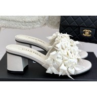 Chanel thick heeled Mules with bow decoration white heel 5cm 2025