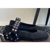 Alaïa BIKER BALLET FLATS IN suede CALFSKIN black 2025