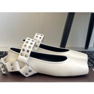 Alaïa BIKER BALLET FLATS IN CALFSKIN white 2025