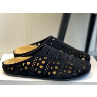 The Row flat hollow out Black suede 2025