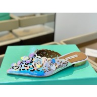 Aquazzura patent lambskin flat mule with flower decoration 08 2025 