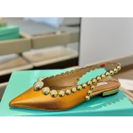 Aquazzura lambskin flat Slingback yellow 2025 