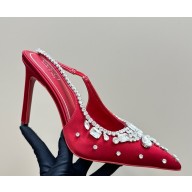 Gucci Women's pump with crystals 812192 red satin heel 10.5cm 2025