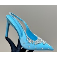Gucci Women's pump with crystals 812192 blue satin heel 10.5cm 2025