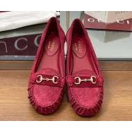 Gucci Women's ballet flat with Horsebit 821222 Gucci Rosso Ancora red mini GG suede 2025