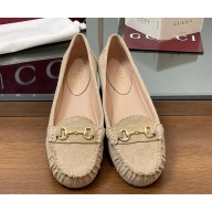 Gucci Women's ballet flat with Horsebit 814895 beige mini GG suede 2025