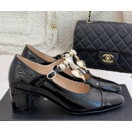 Chanel patent calfskin with crystal Mary Janes black heel 5.5cm 2025