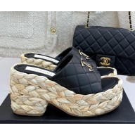 Chanel calfskin platform double C slipper black heel 8cm 2025