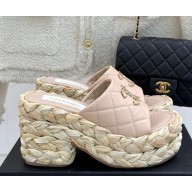 Chanel calfskin platform double C slipper pink heel 8cm 2025