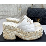 Chanel calfskin platform double C slipper white heel 8cm 2025