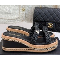 Chanel knit platform heel 7cm slipper black 2025