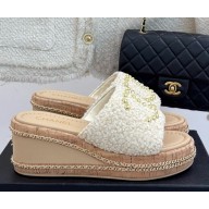Chanel Gold Pearl CC Logo Mules Tweed beige heel 7cm 2025