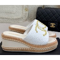 Chanel Gold Pearl CC Logo Mules Tweed white heel 7cm 2025