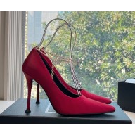 Saint Laurent 105mm Régine pumps with chain-link detailing red silk 2025 
