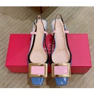 Roger Vivier Belle Vivier Covered Buckle Slingback Pumps in Patent Leather sky blue/yellow heel 4.5cm 2025