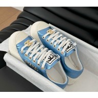 Chanel lace-up leather sneaker sky blue 2025