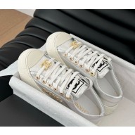 Chanel lace-up leather sneaker silver 2025